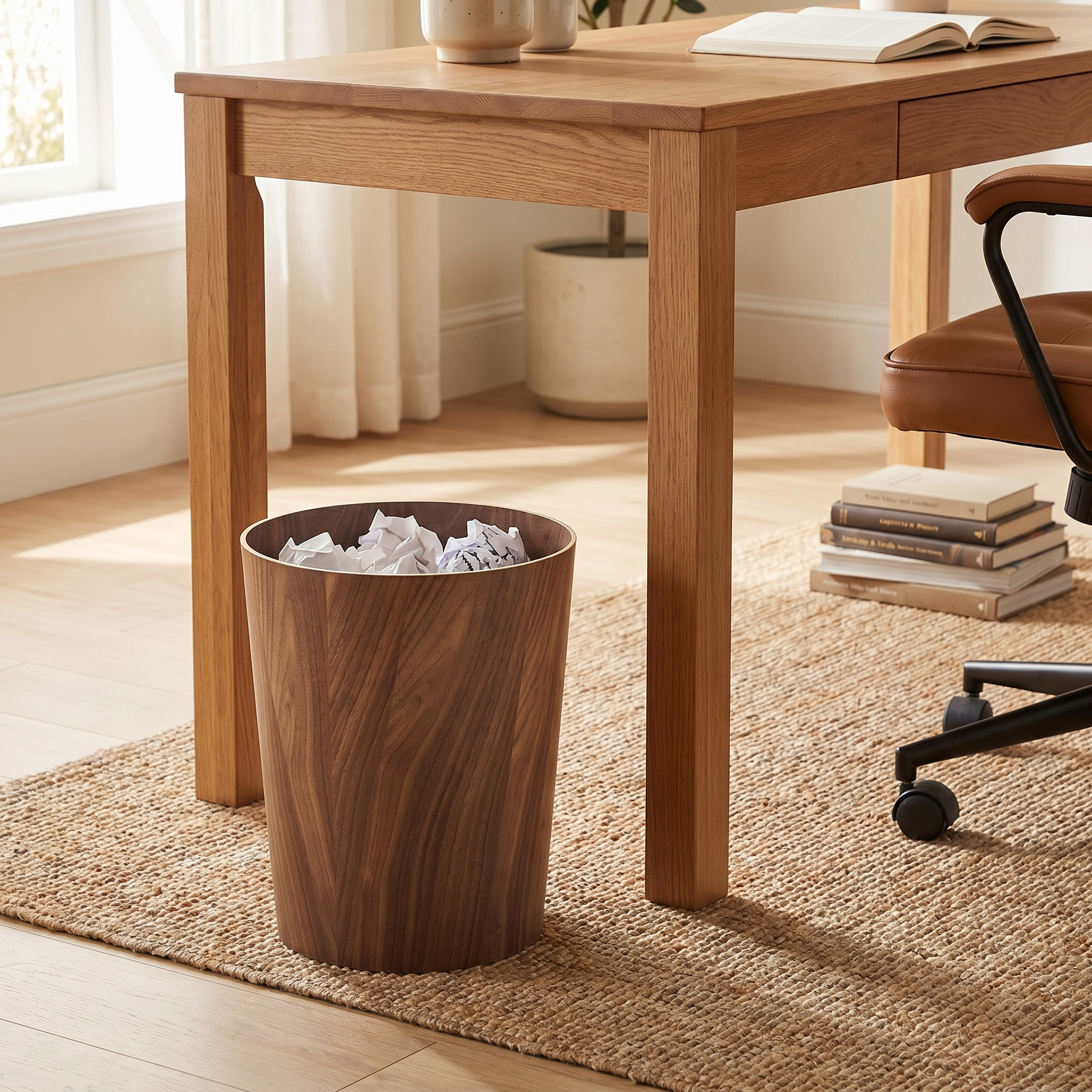 Timber-Style Rotating Waste Bin, Wood Grain, 360° Lid, 12'' x 9.5''