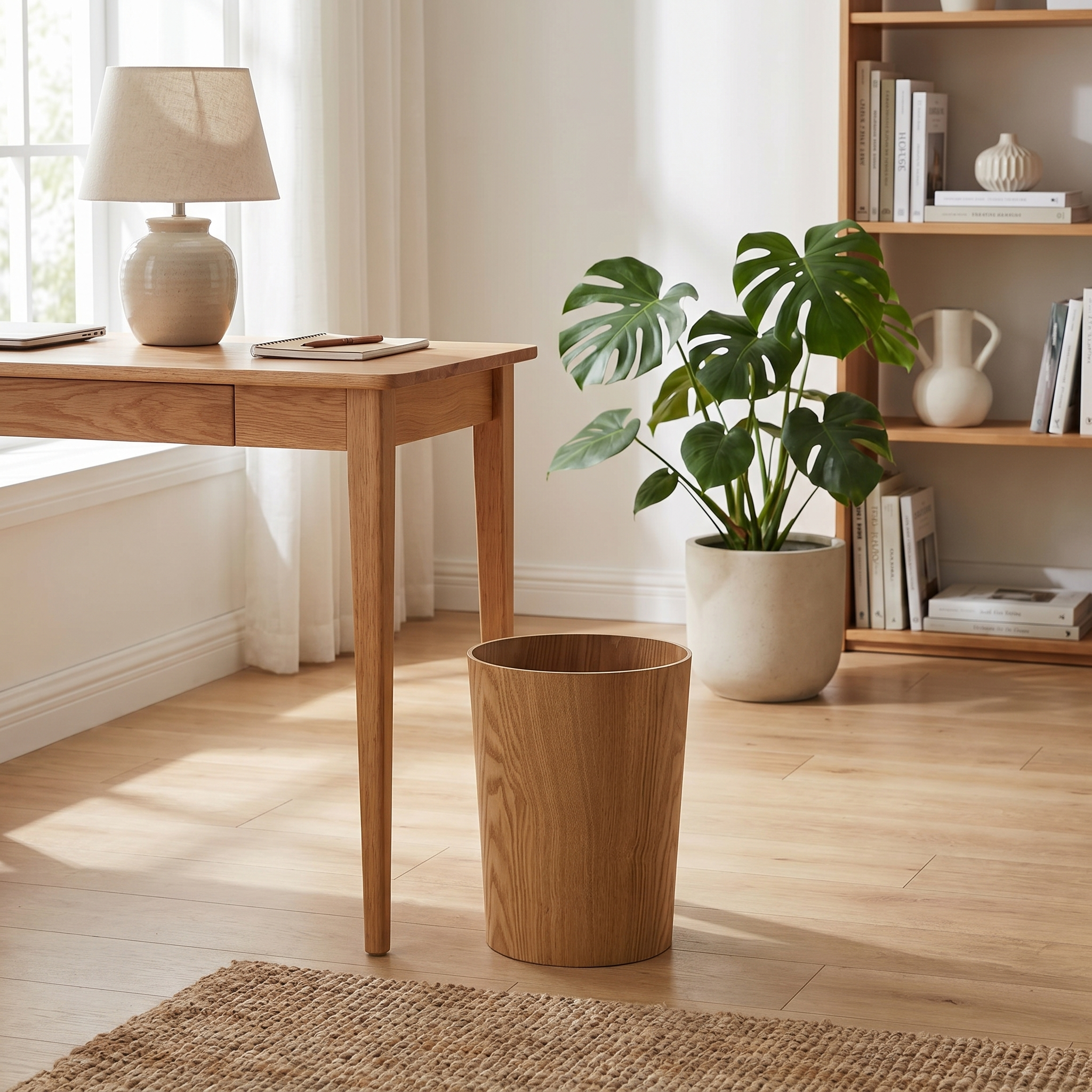 Timber-Style Rotating Waste Bin, Wood Grain, 360° Lid, 12'' x 9.5''