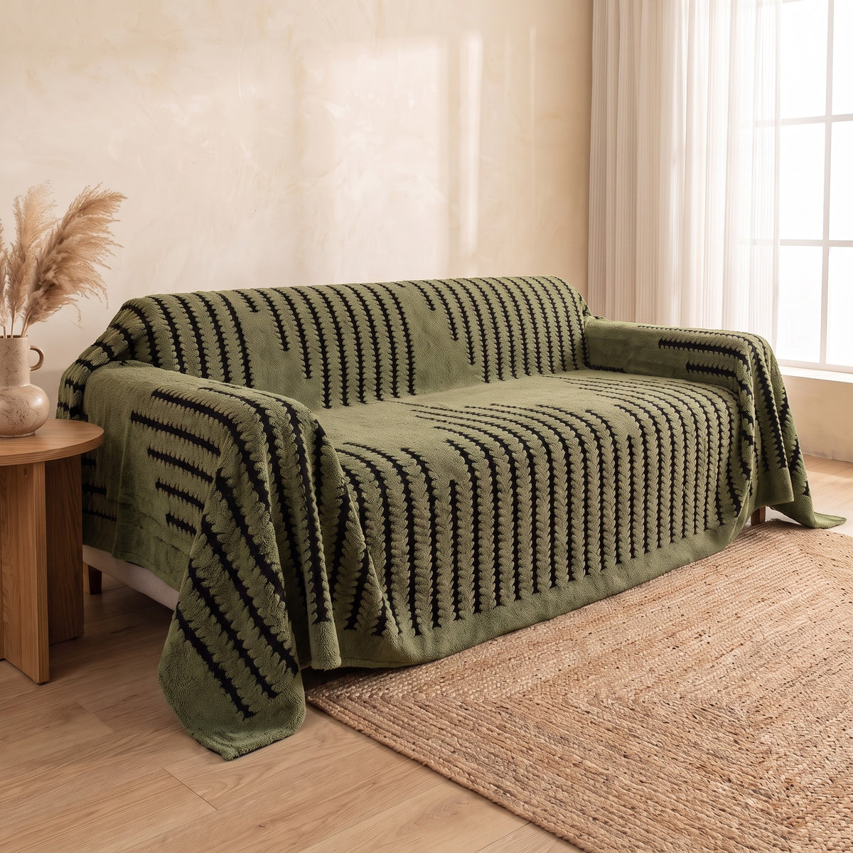 Sofa Cover in Moss Green on a sofa
