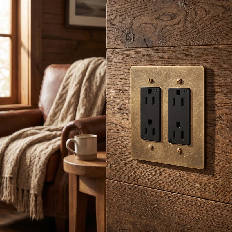 Brass Wall Socket, 15A, Retro Antique Panel