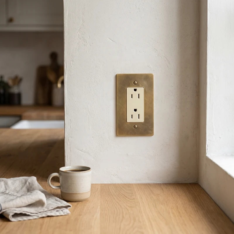 Brass Wall Socket, 15A, Retro Antique Panel