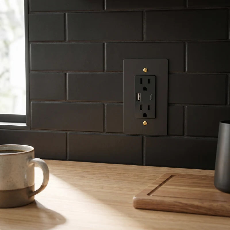 Brass Wall Socket, 15A GFCI or USB-C, Retro Panel