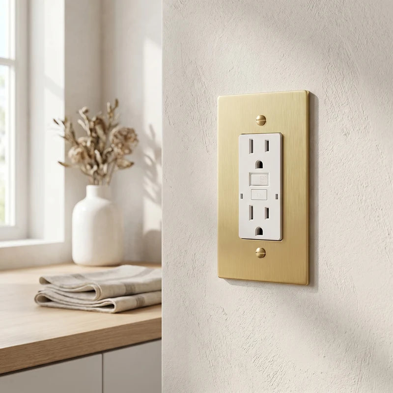 Brass Wall Socket, 15A GFCI or USB-C, Retro Panel
