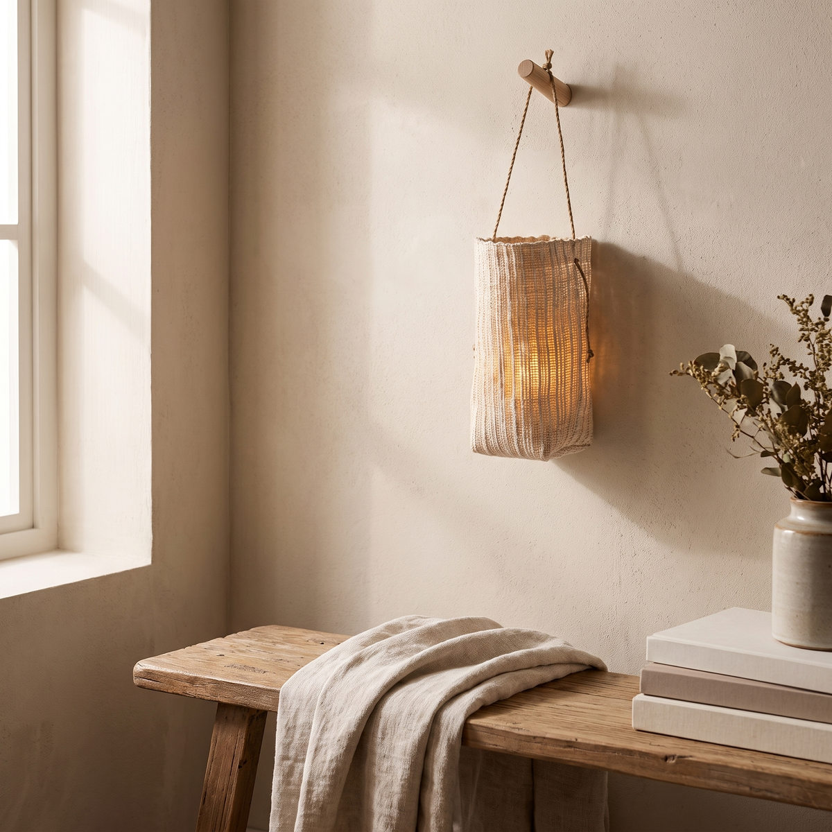 Vejle lantern hanging from a wall peg by its handle
