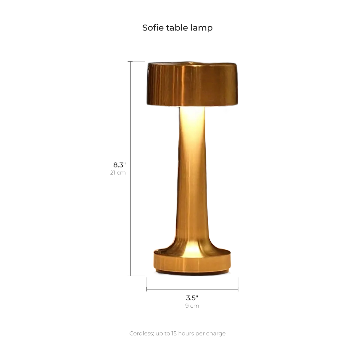 Venla table lamp dimensions drawn with inches and centimeters