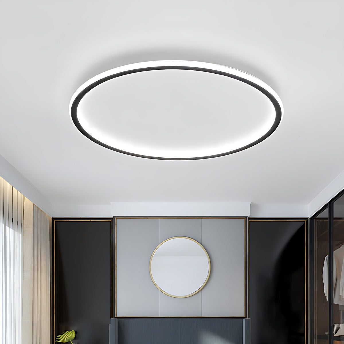 Viivi LED ceiling light seen from below, thin black frame