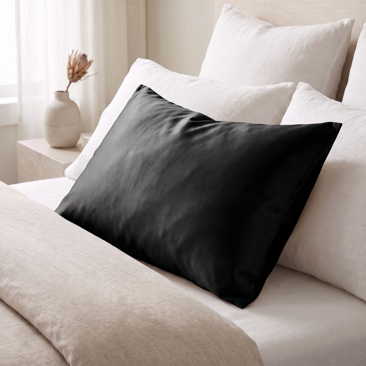 Vilde satin pillowcase in black