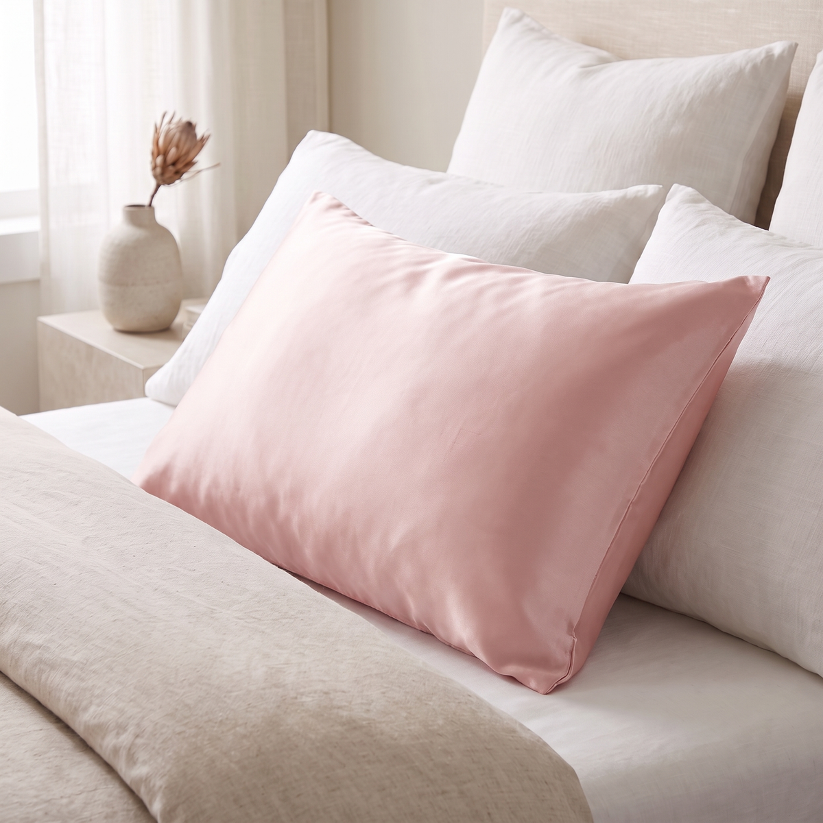 Vilde satin pillowcase in pink