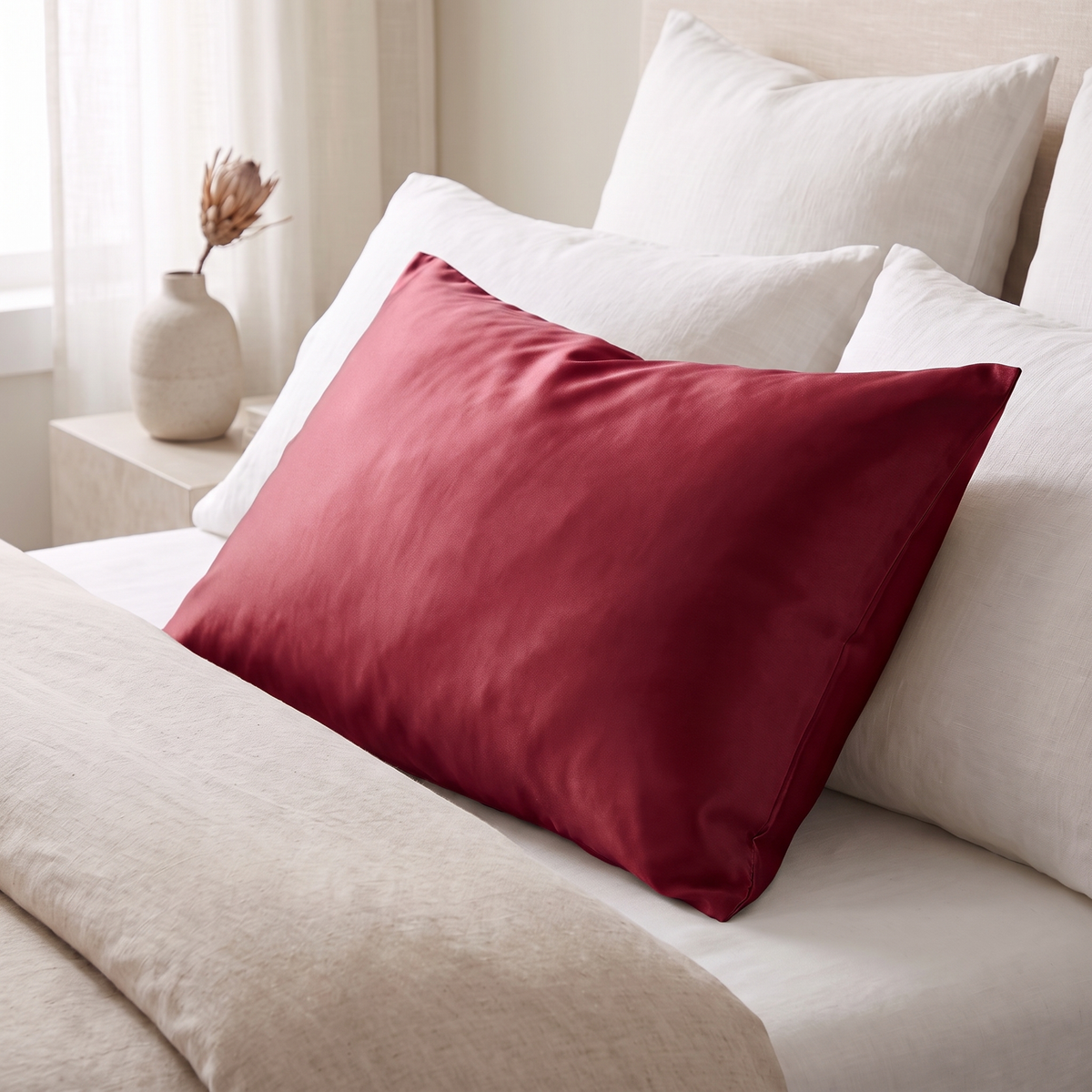 Vilde satin pillowcase in red