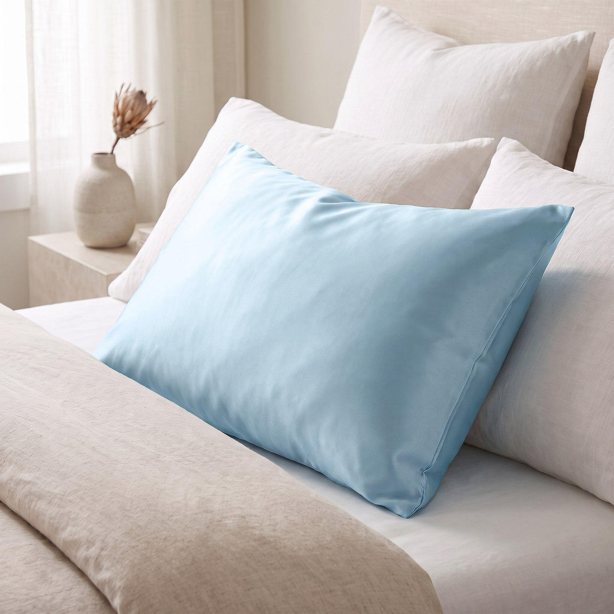 Vilde satin pillowcase in sky blue