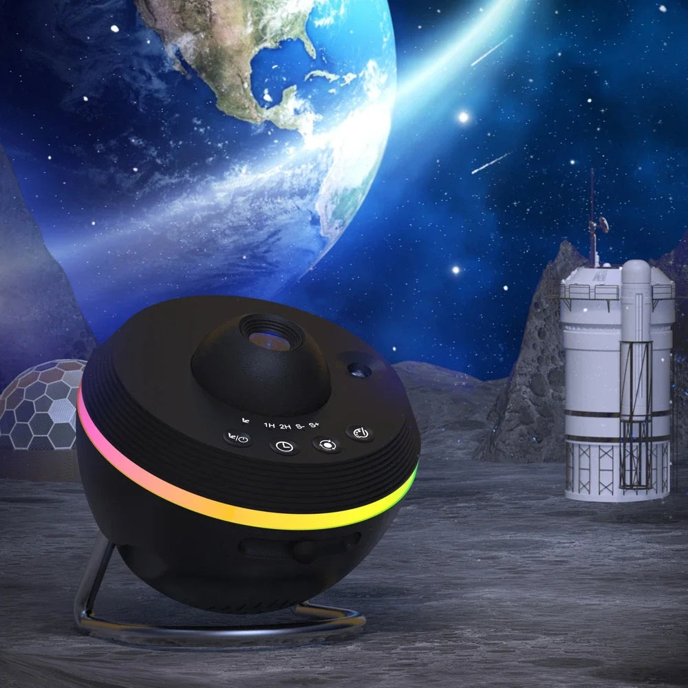 Visby Pro projector in black with its colored light ring