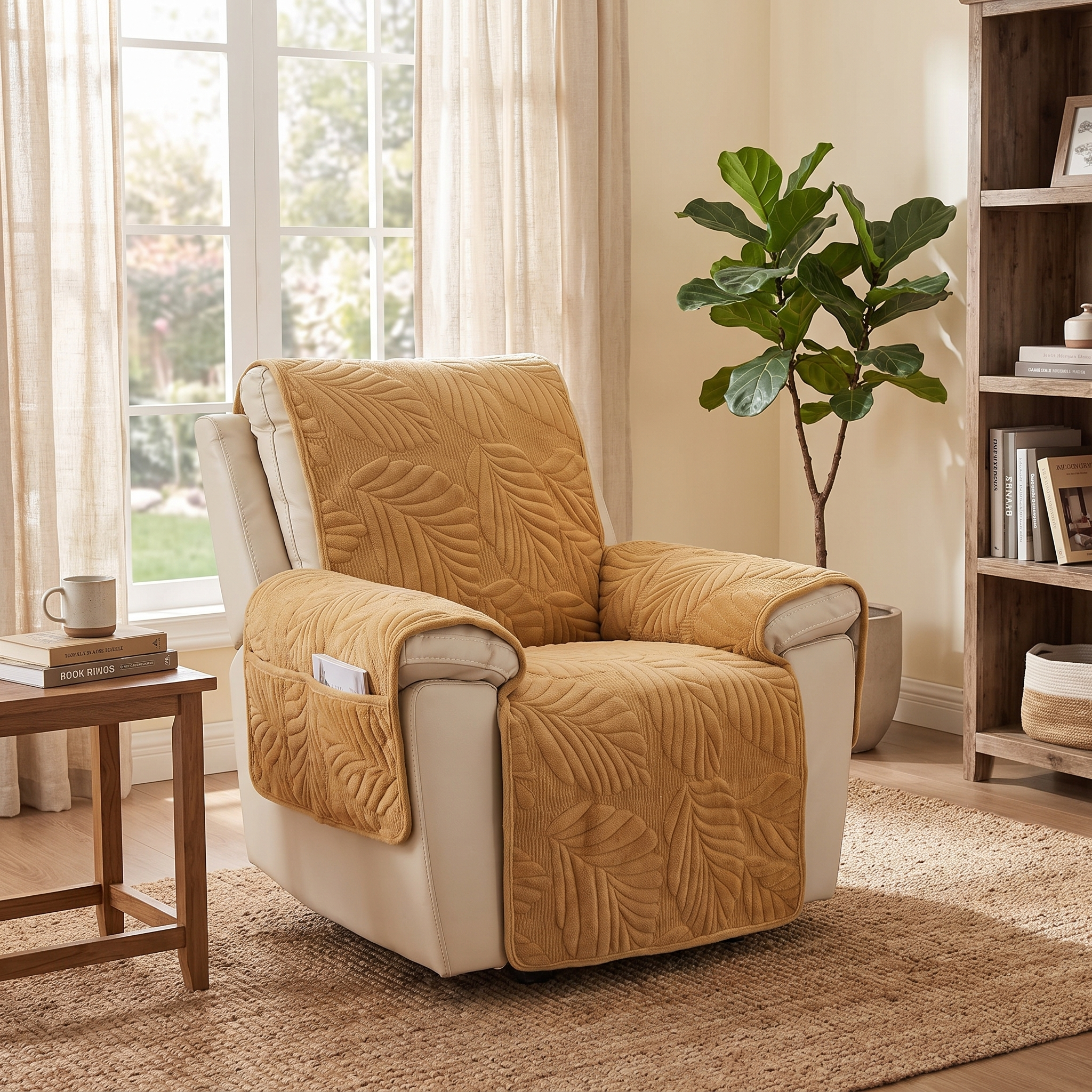 Verdant Leaf Recliner Cover, Anti-Slip Microfiber