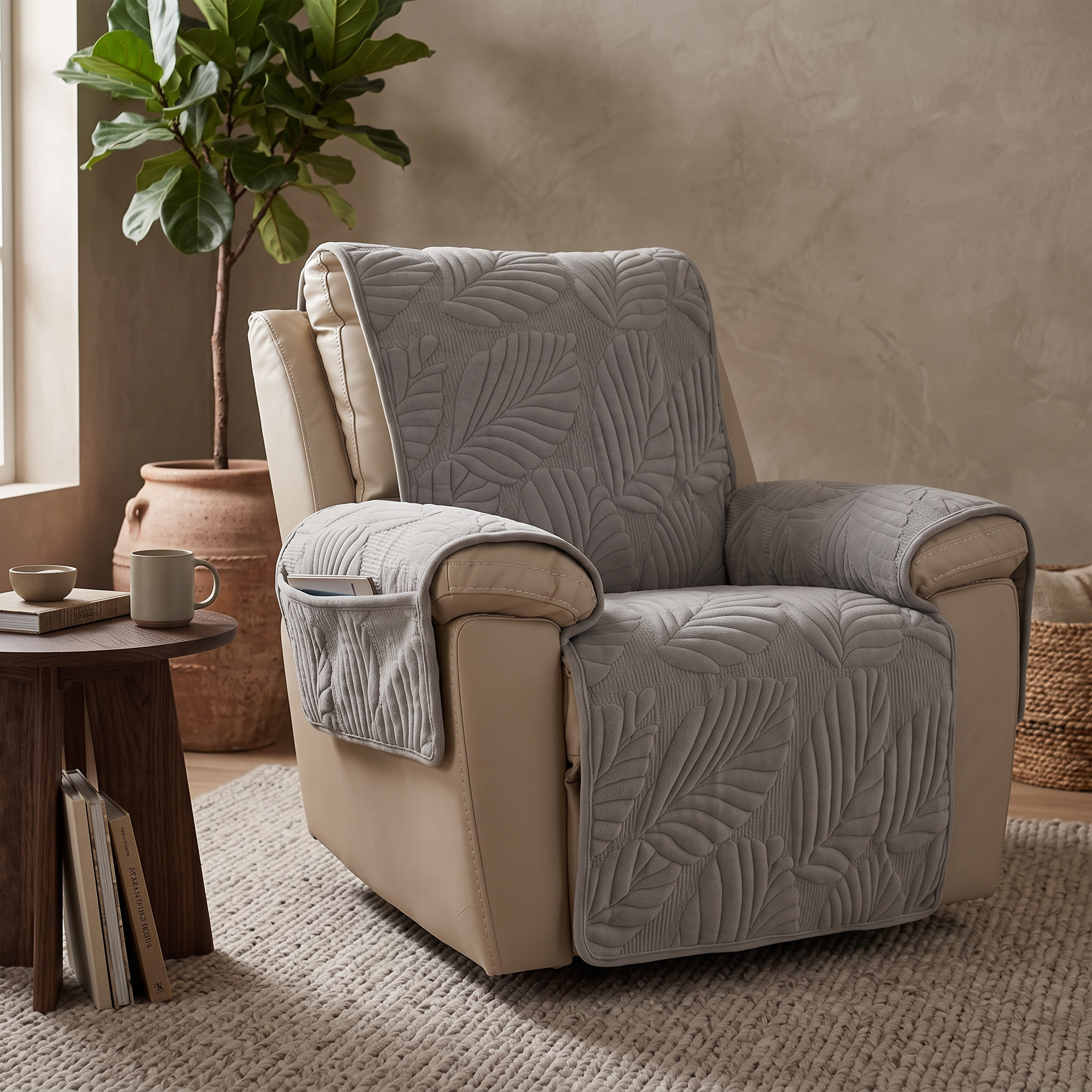 Verdant Leaf Recliner Cover, Anti-Slip Microfiber