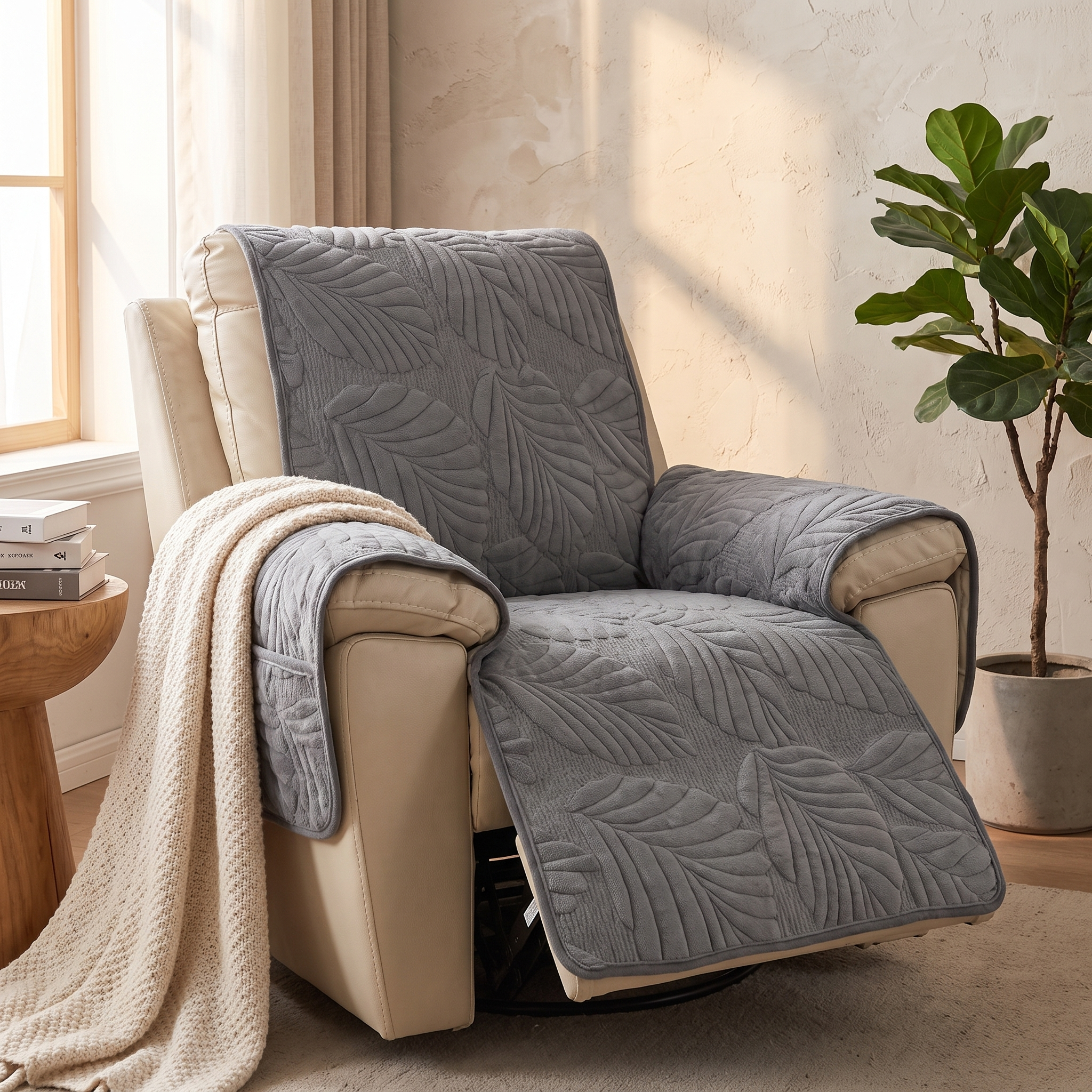 Verdant Leaf Recliner Cover, Anti-Slip Microfiber