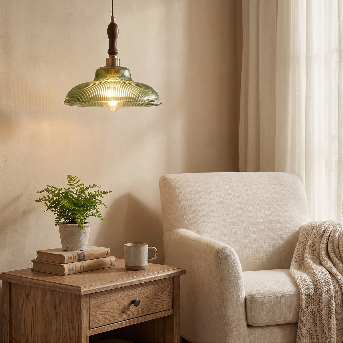 Verdoma Ribbed Glass Pendant Lamp, Mid-Century