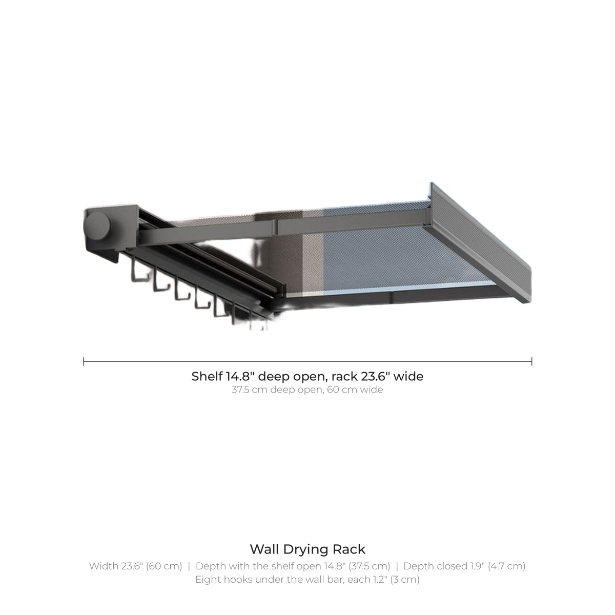 Wall drying rack dimensions in inches and centimeters