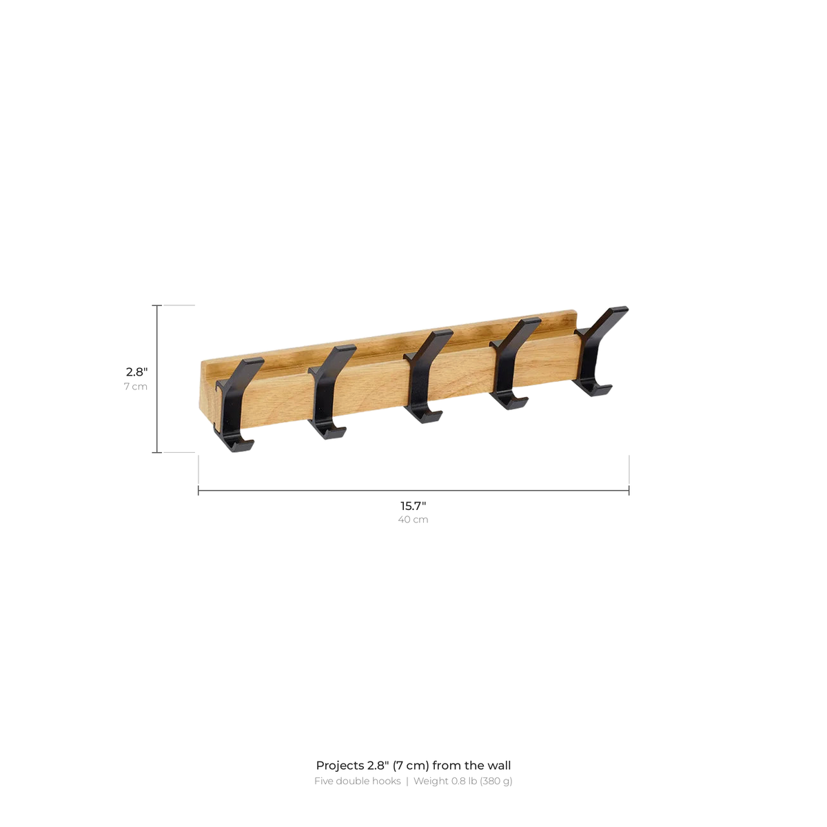 Coat rack dimensions: 15.7 inches wide, projects 2.8 inches