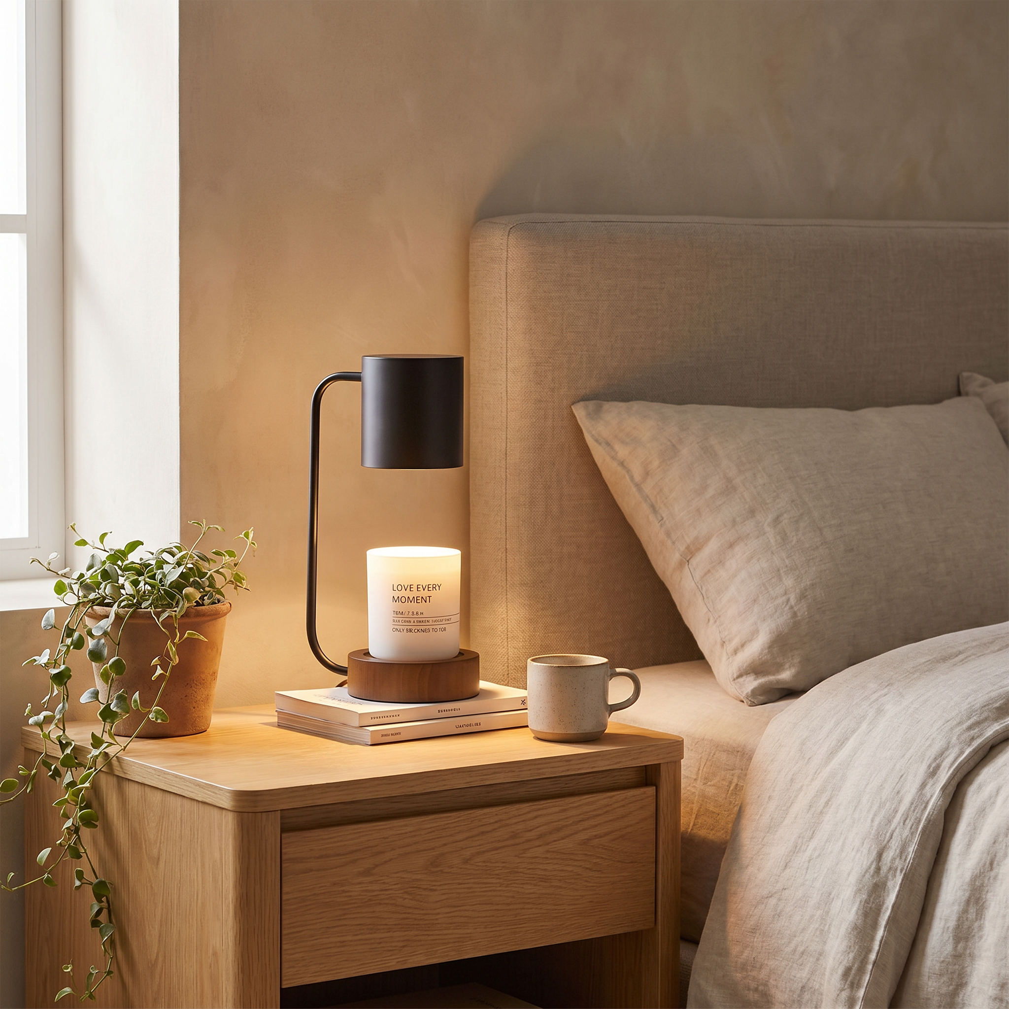 Wood and Metal Table Lamp, GU10, Dimmer or Timing, White or Black