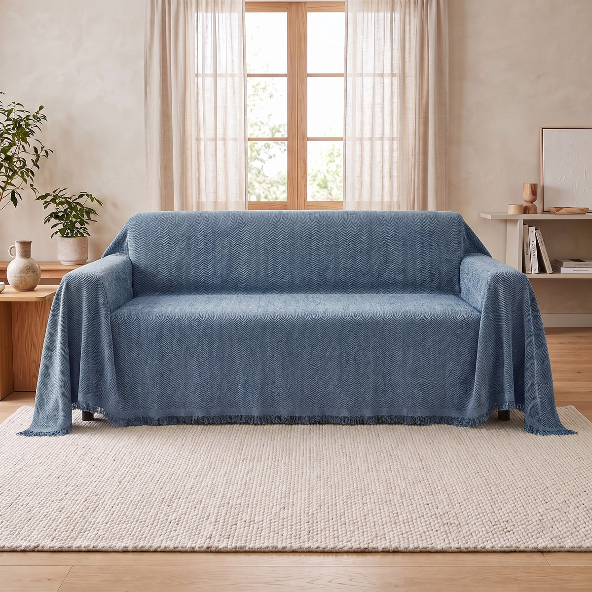 Couch Cover in Blue on a sofa