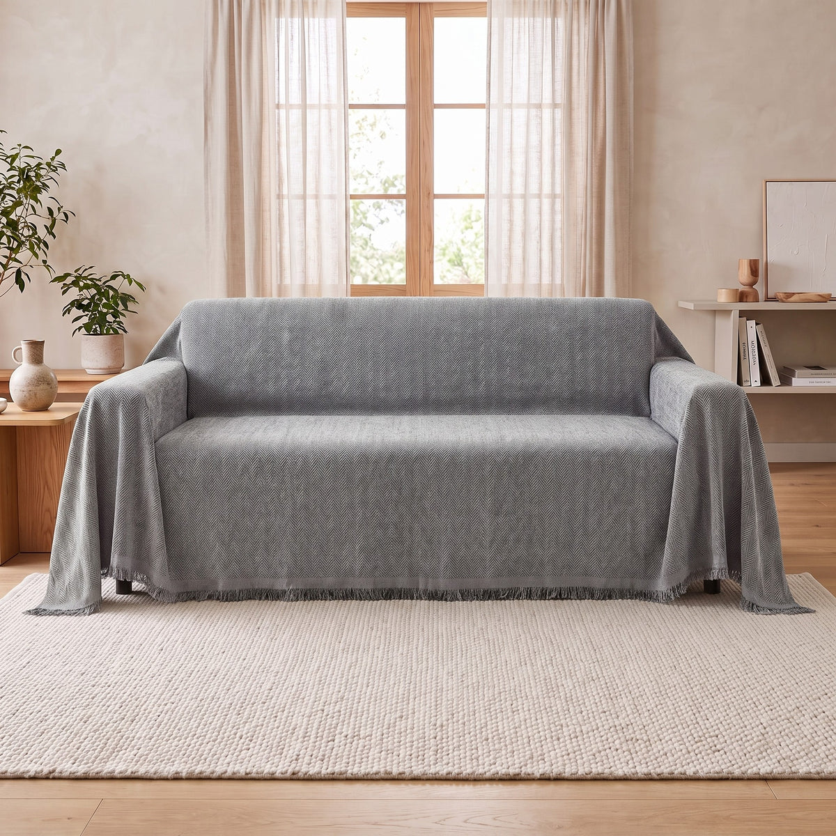 Couch Cover in Gray on a sofa