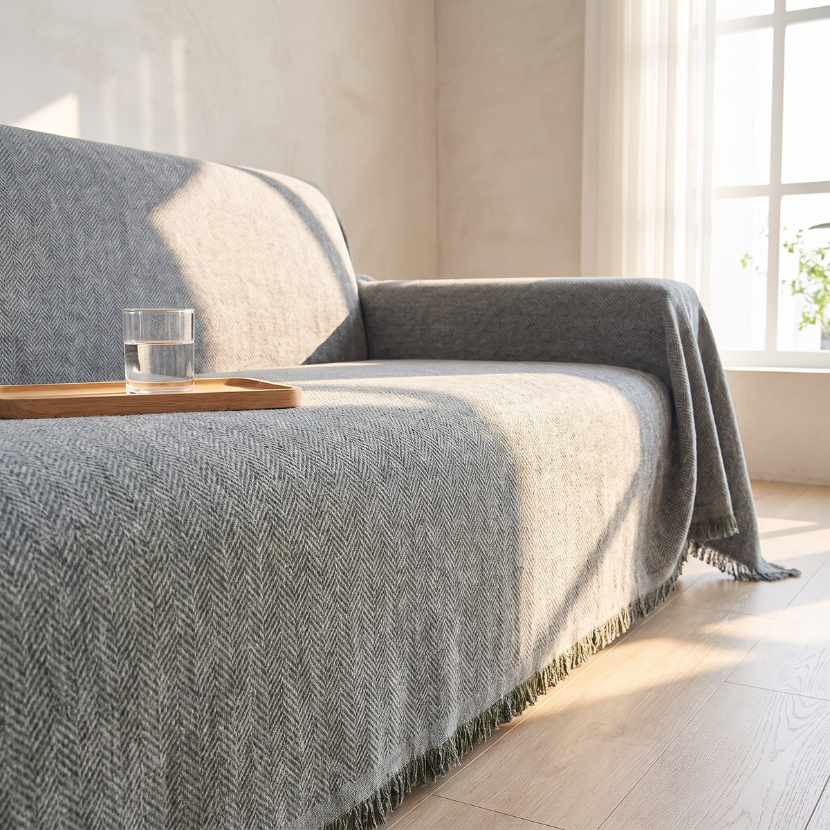 Couch Cover in Gray on a sofa, helps with small spills