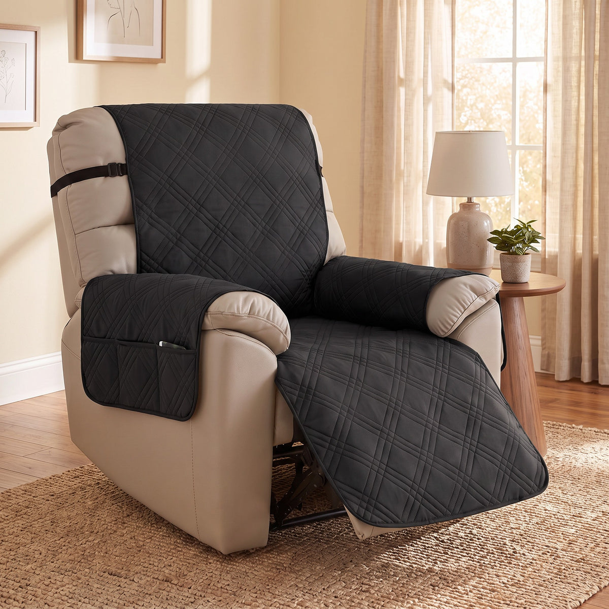 Recliner Cover in Black on a recliner