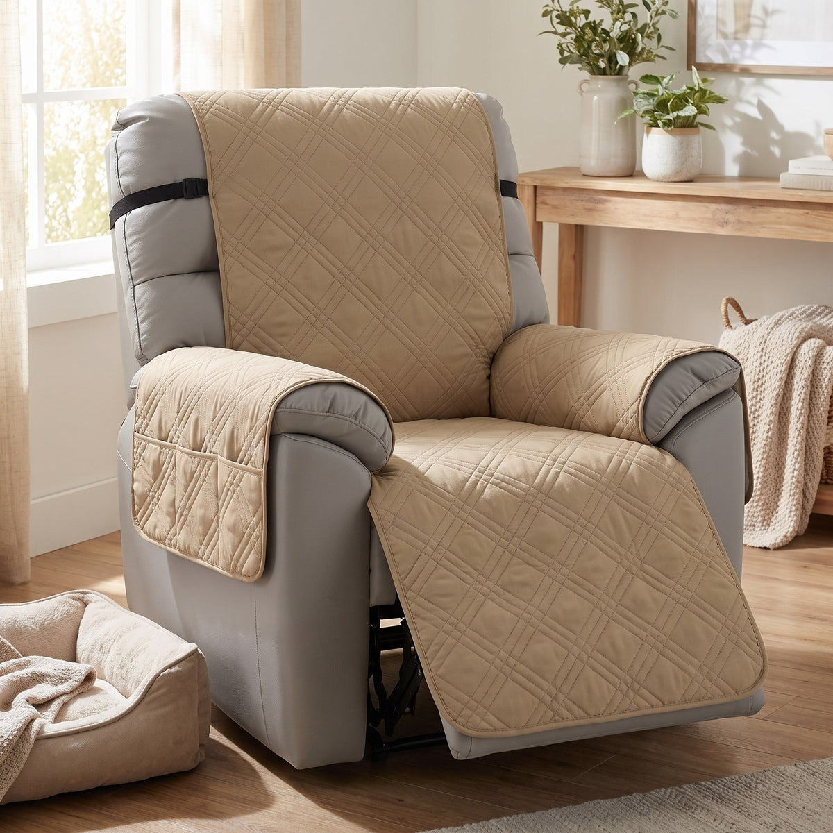 Recliner Cover in Beige on a recliner, easy with pets