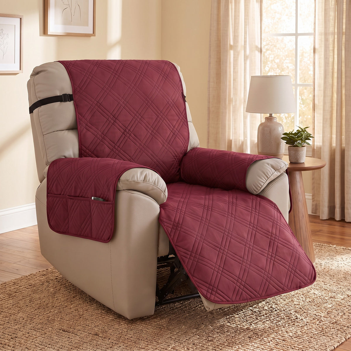 Recliner Cover in Maroon on a recliner
