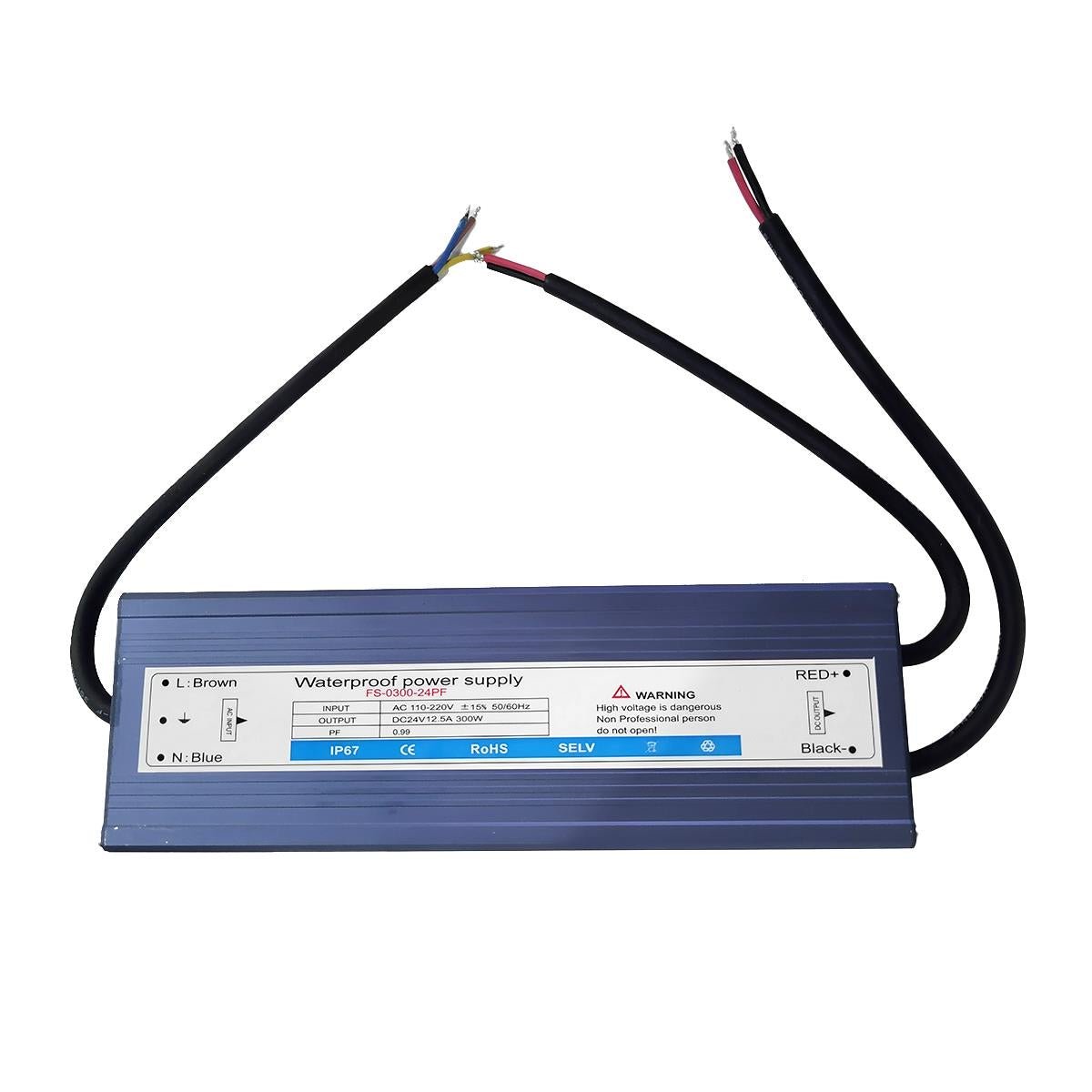 DC 24V Waterproof Power Transformer, IP67, 300W, AC 110V to 220V