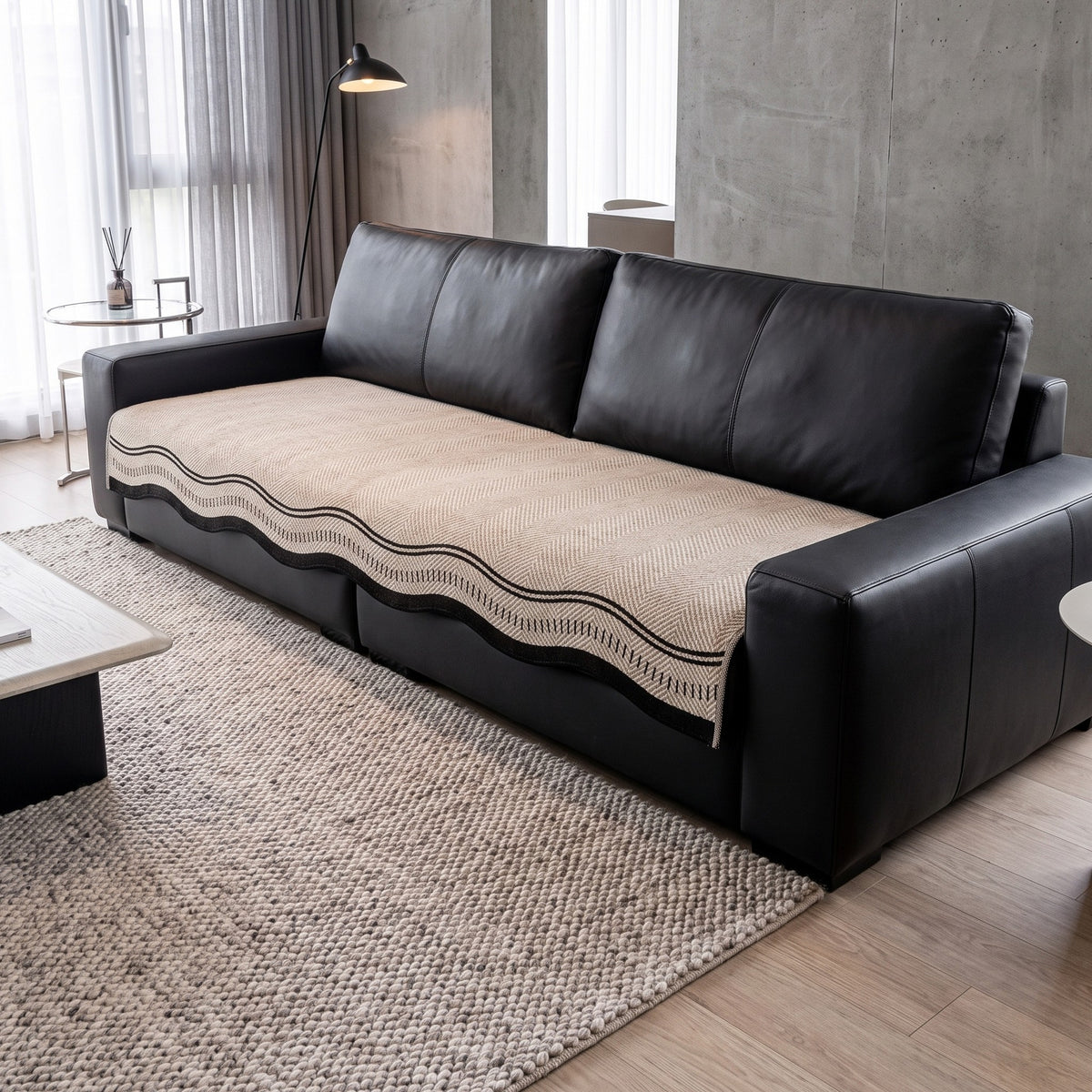 Sofa Cover in Beige on a sofa in a living room