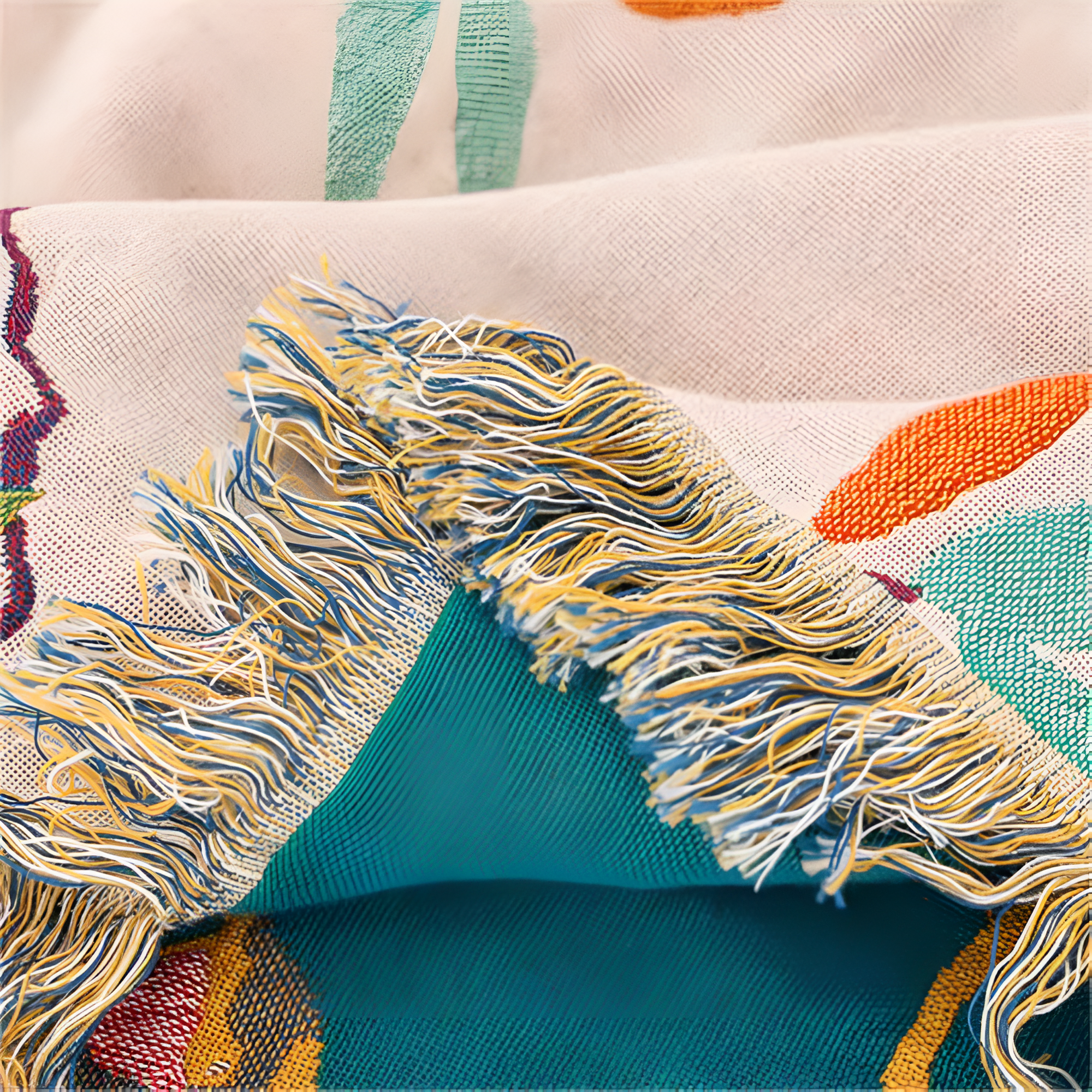 Whimsical Bird Tassel Cotton Blanket, Boho Queen