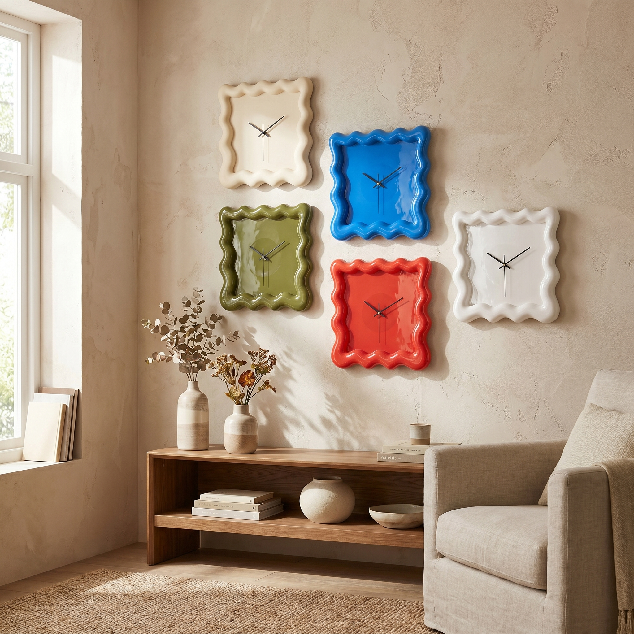 Wall Clock, ABS, 30 x 30 x 2.5 cm, Five Colors, AA Battery
