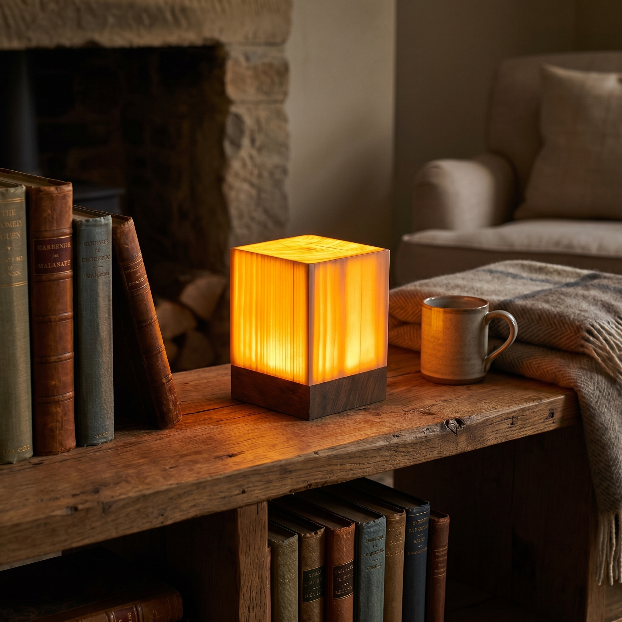 Wood Grain Table Lamp, Solid Pine, Touch Control, USB-C, Three Shapes