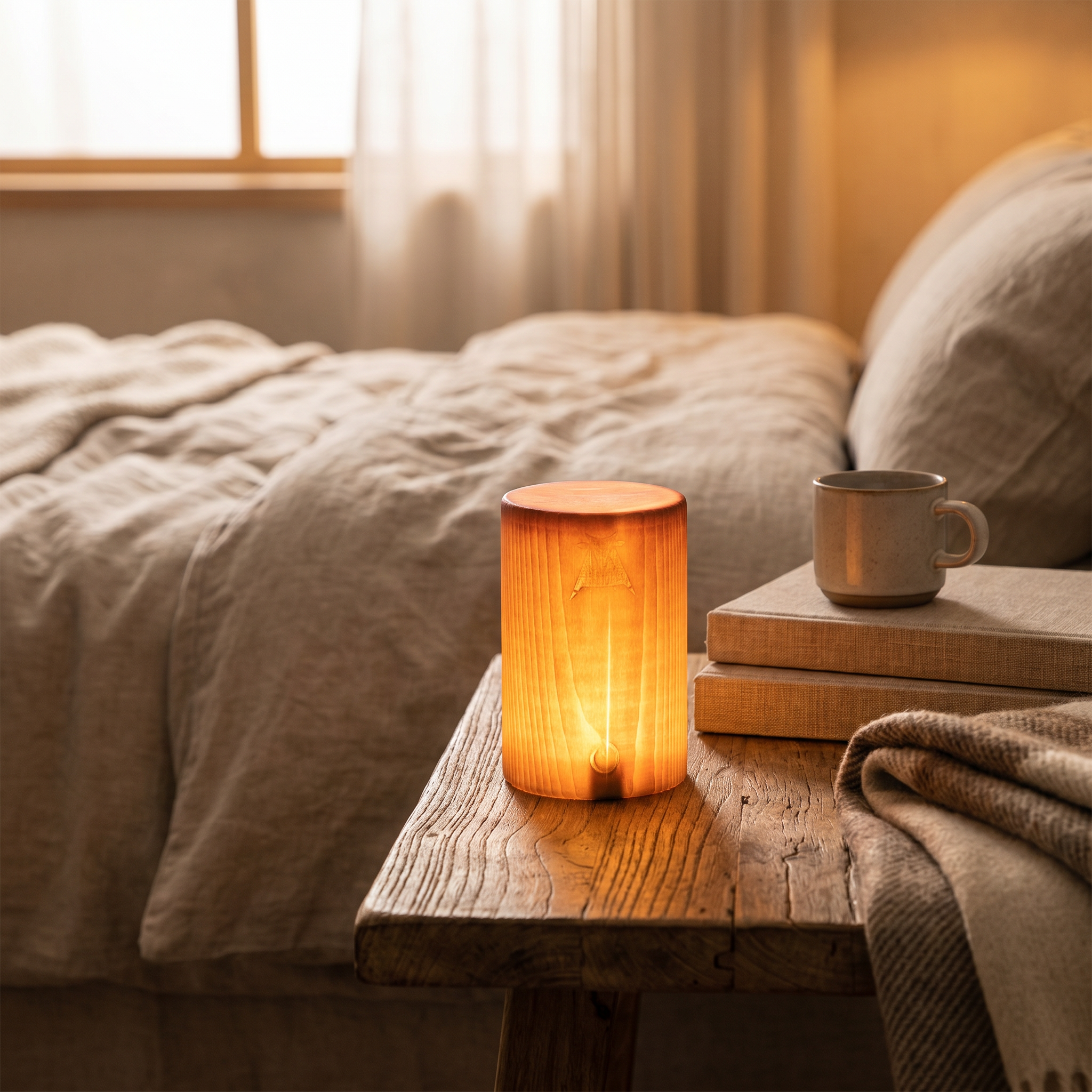 Wood Grain Table Lamp, Solid Pine, Touch Control, USB-C, Three Shapes