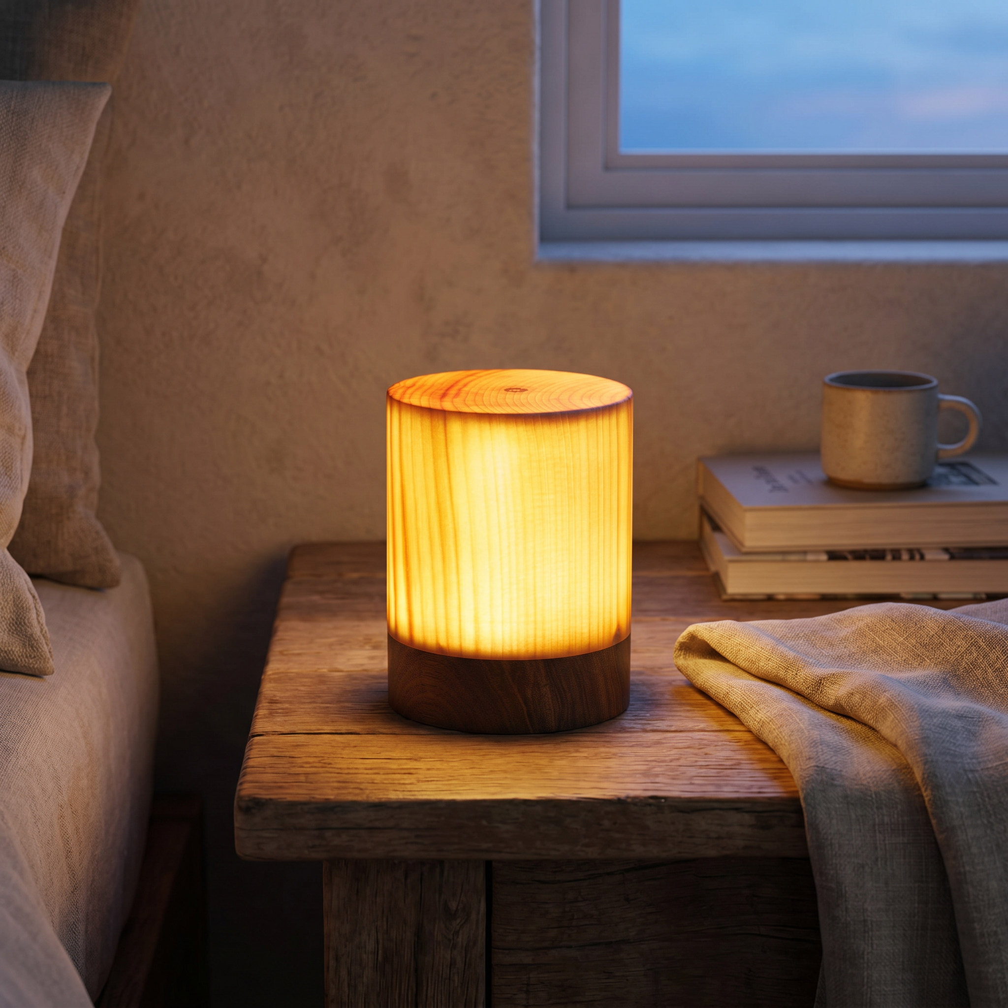 Wood Grain Table Lamp, Solid Pine, Touch Control, USB-C, Three Shapes