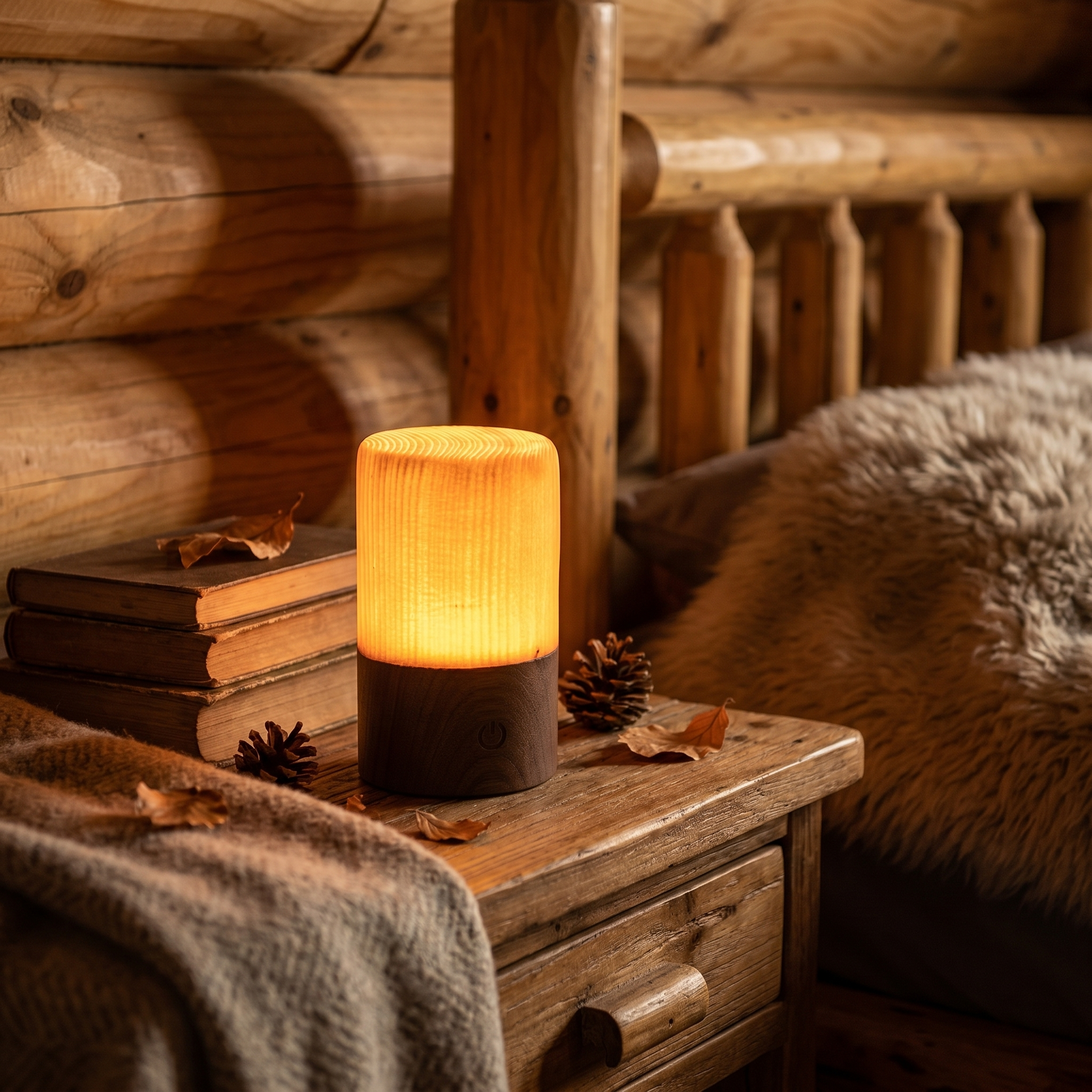 Wood Grain Table Lamp, Solid Pine, Touch Control, USB-C, Three Shapes