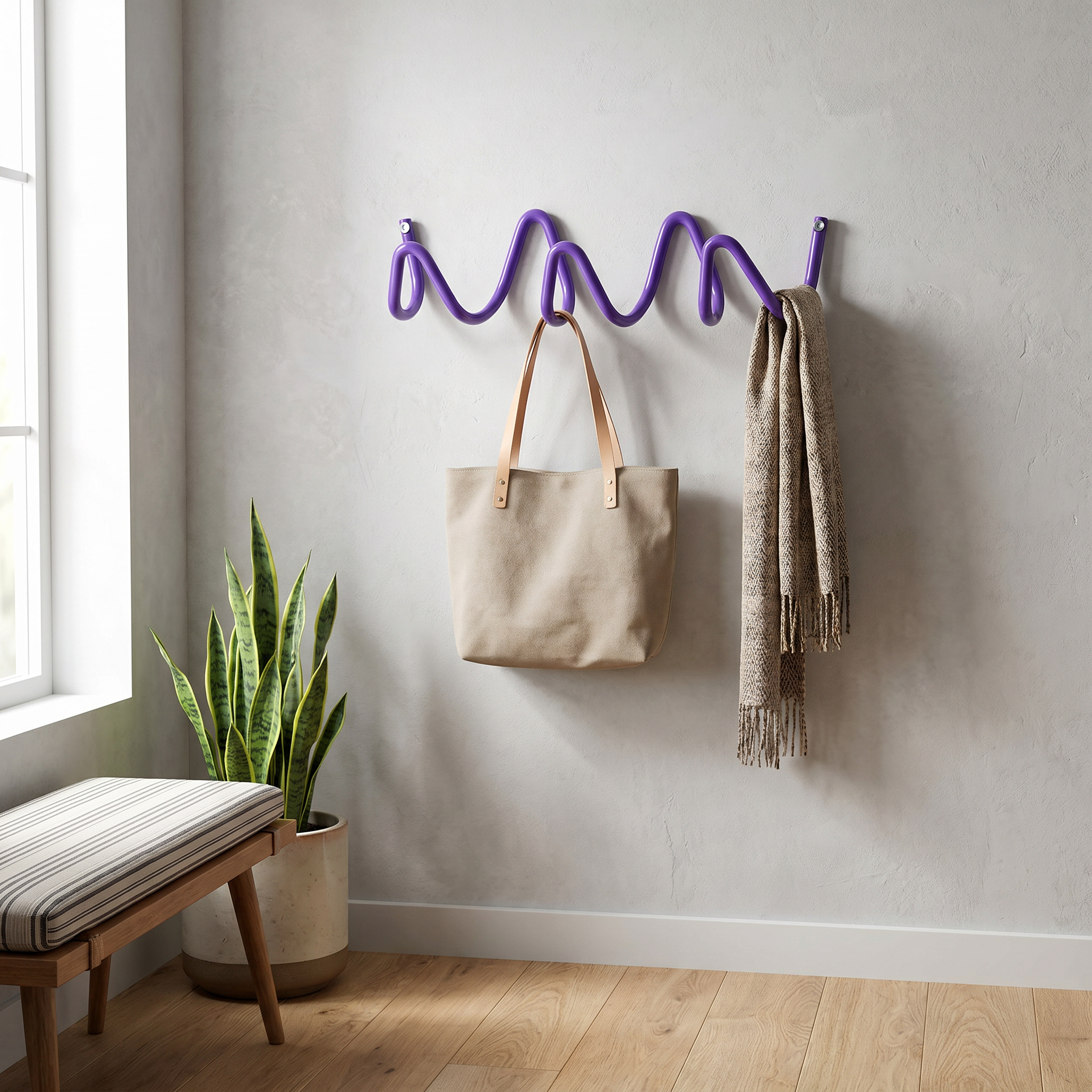 Wrought Iron Wave Wall Hook, Colour-Match Screws Included, 3 or 5 Hooks