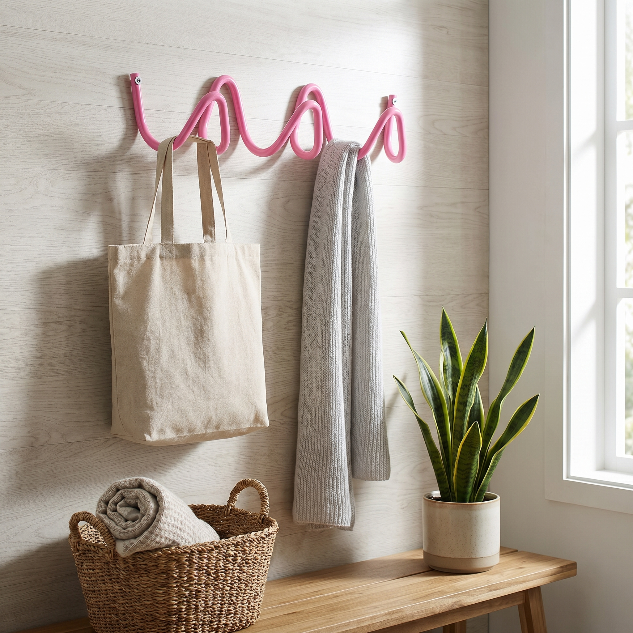 Wrought Iron Wave Wall Hook, Colour-Match Screws Included, 3 or 5 Hooks