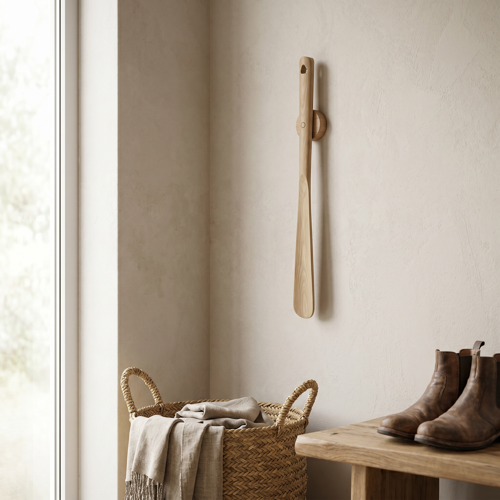 Walnut Magnetic Shoehorn, 50 cm Handle, Wall Mount, Heel Protection
