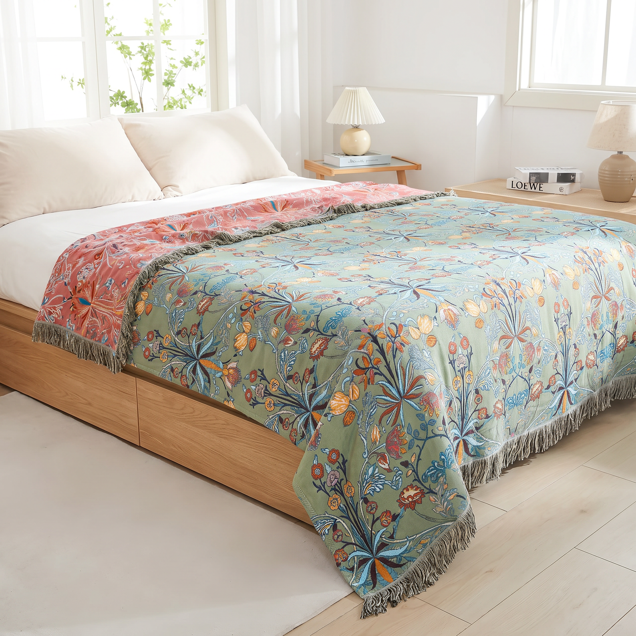 Wild Petal Reversible Cotton Throw Bedspread, Floral