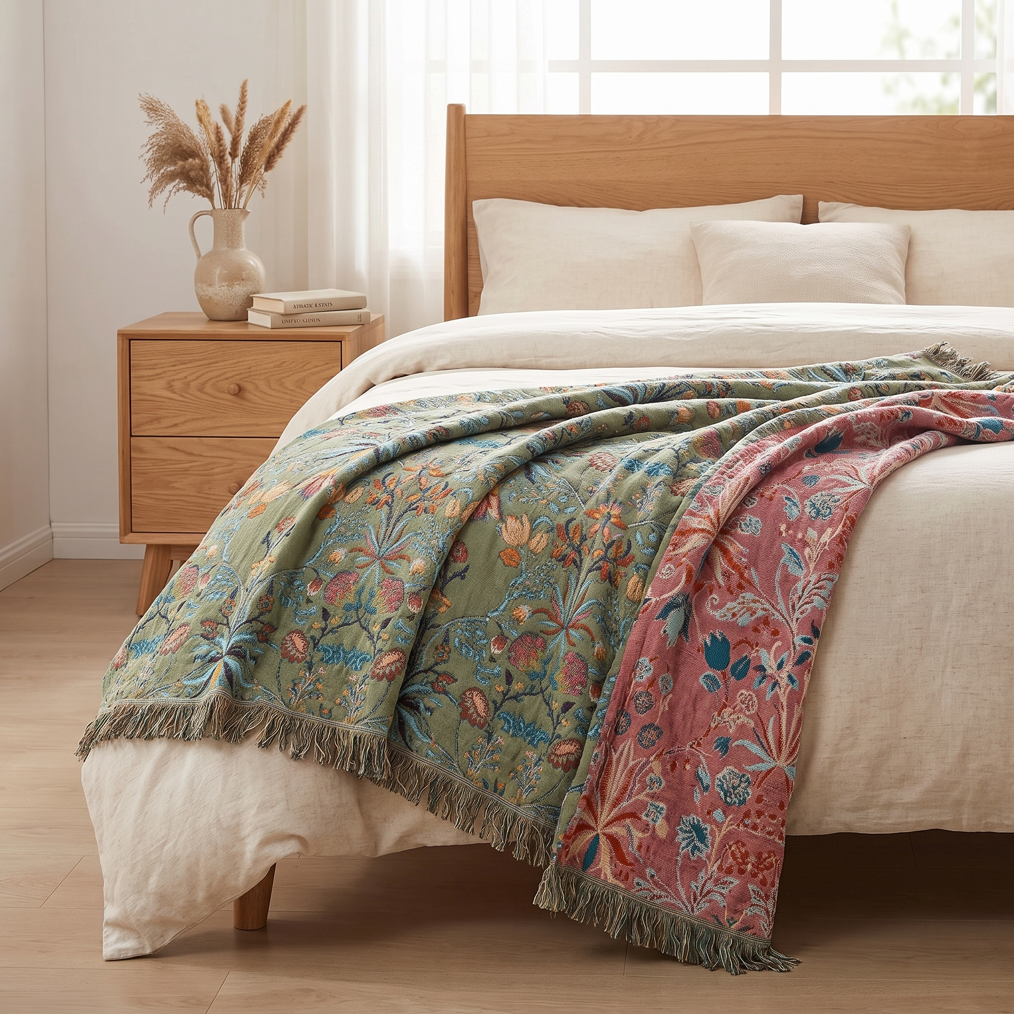 Wild Petal Reversible Cotton Throw Bedspread, Floral