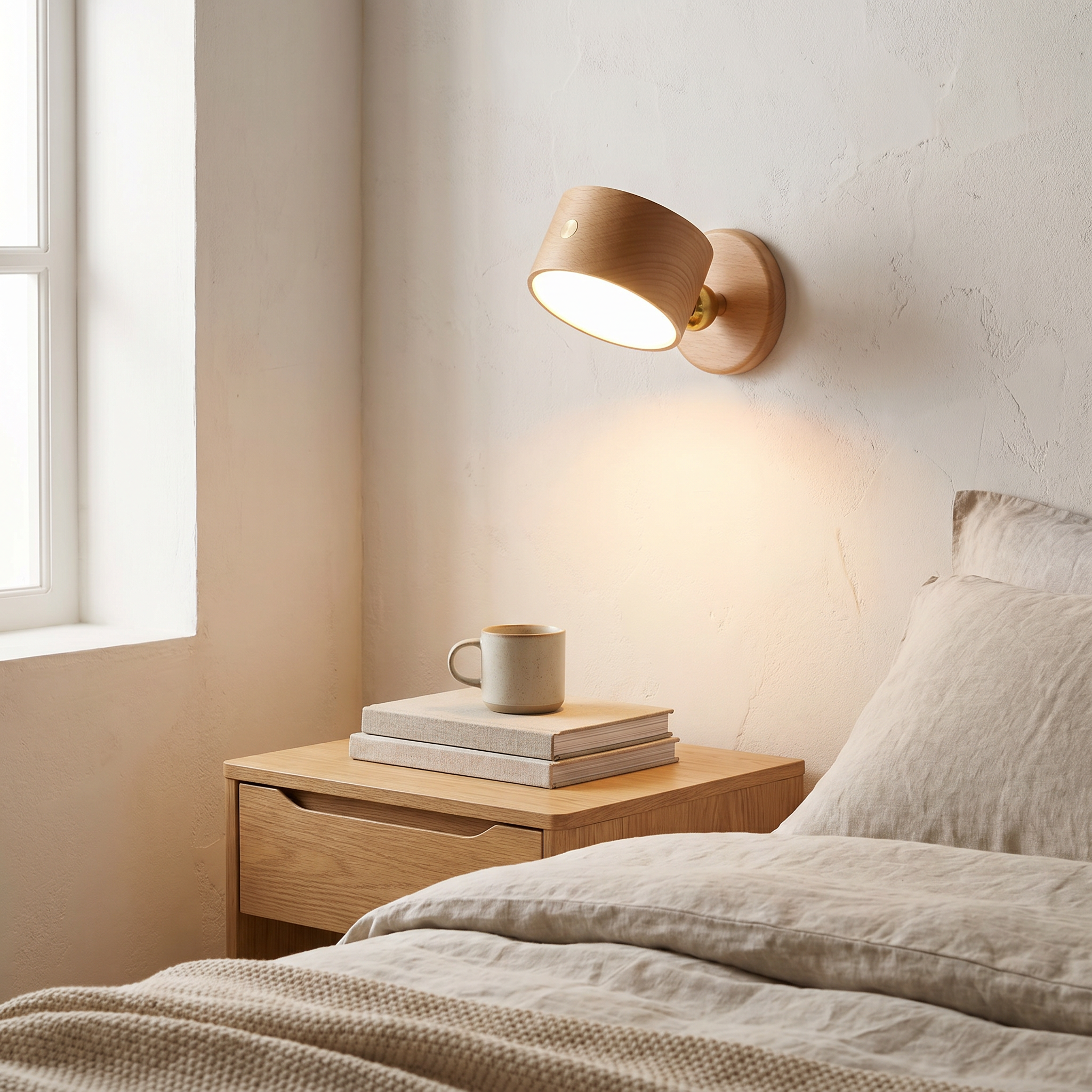 Wooden USB Rechargeable Touch Wall Sconce, 4W LED, Beech or Sapele Wood