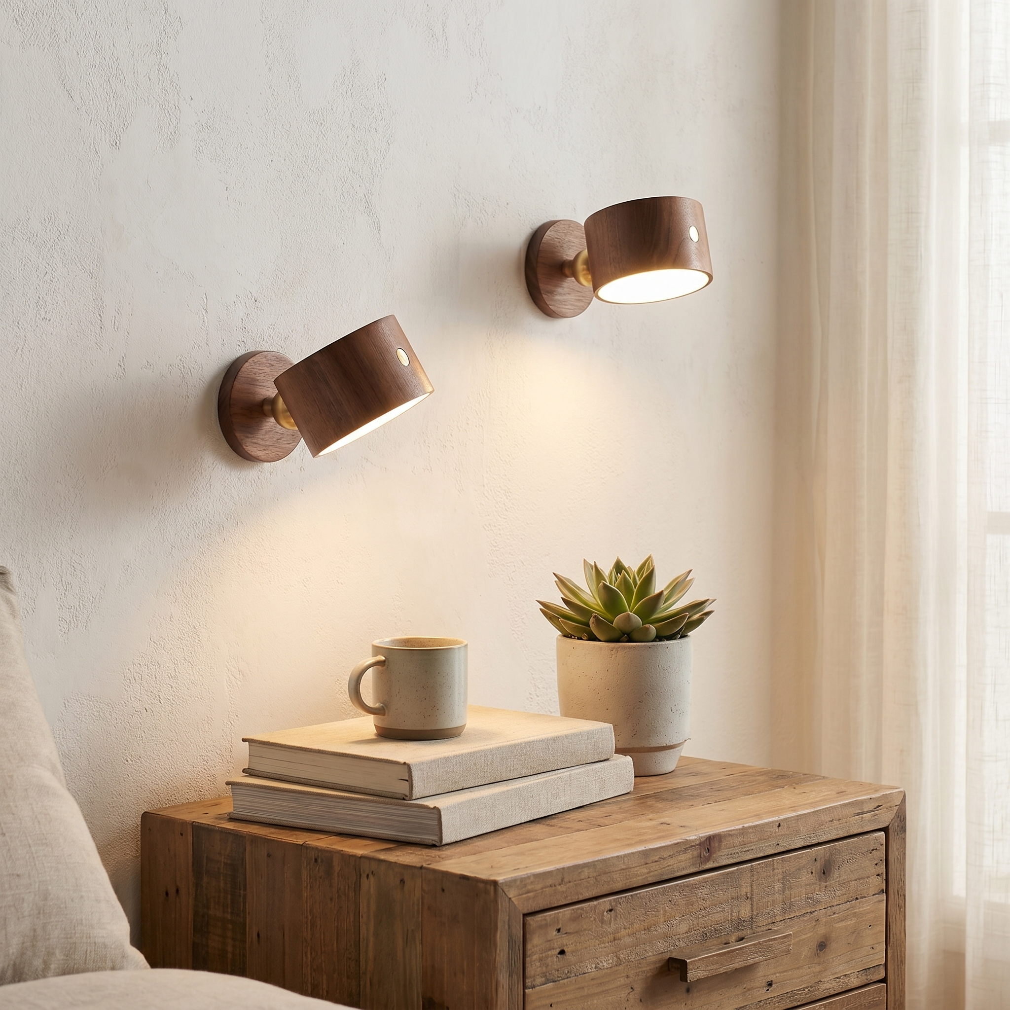 Wooden USB Rechargeable Touch Wall Sconce, 4W LED, Beech or Sapele Wood